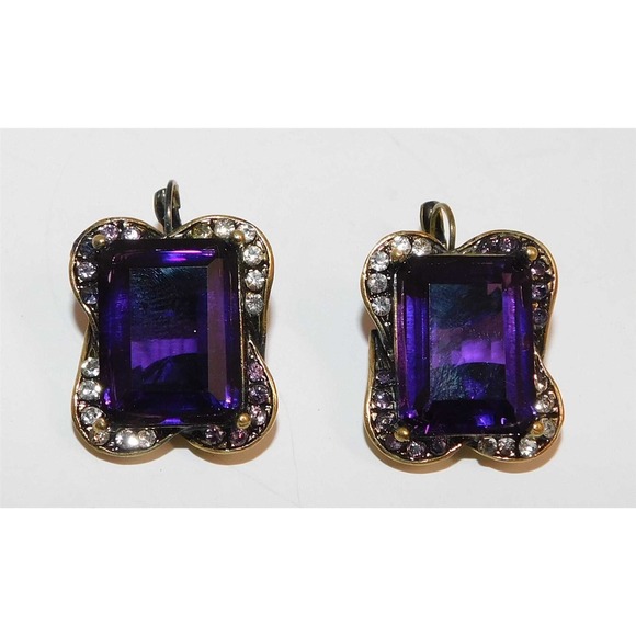 Vintage Bijoux‎ Amethyst Jeweled Earrings - Picture 1 of 3